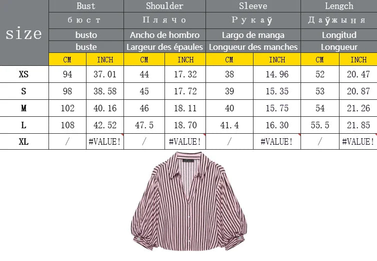 Women Striped Shirts For Women Vintage Elegant Puff Sleeve Summer New High Street Clothes Leisure Single-breasted Lapel Blouse — image 8