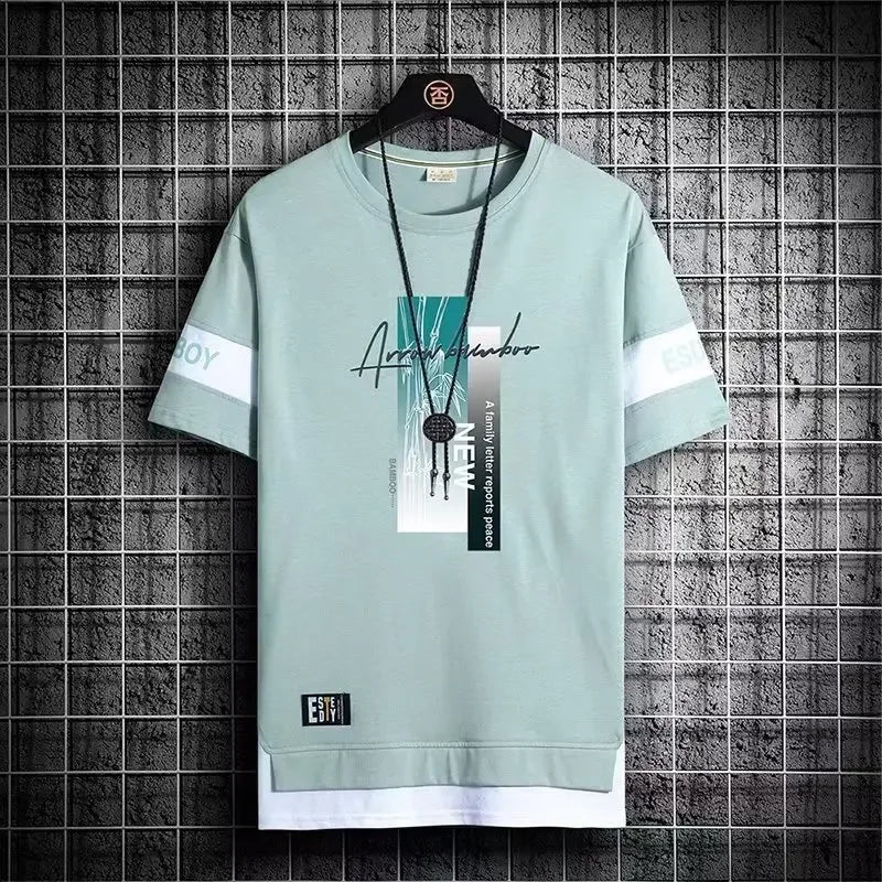 T Shirt for Men Set Summer Hot Selling Men's Short Sleeved T-shirt Casual Versatile Half Sleeved Trend Color Blocking Top Tshirt — image 3