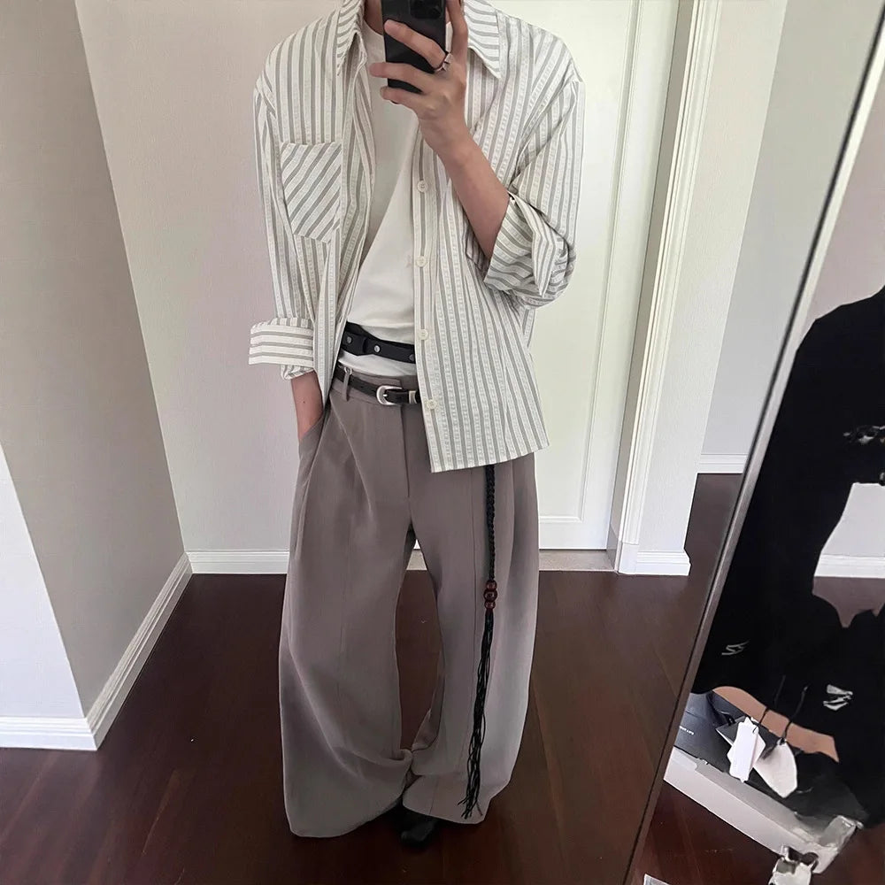 Striped Shirt Men's Spring and Autumn High-end Right Shoulder Long-sleeved Shirt Cleanfit Sun Protection Jacket — image 4