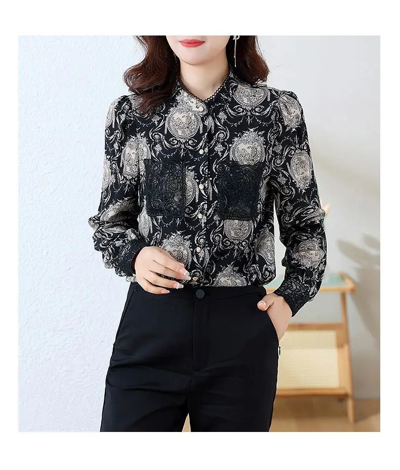 Shirts for Women in Spring Autumn New Style Printed Satin Stylish Slim Fashion Commuting Simple — image 12