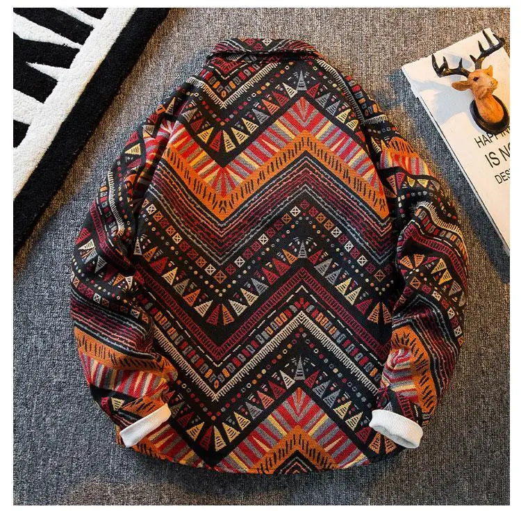 Men's high-density woven shirt men's high-end retro ethnic style long sleeved shirt trendy clothing jacket men clothing shirt — image 17
