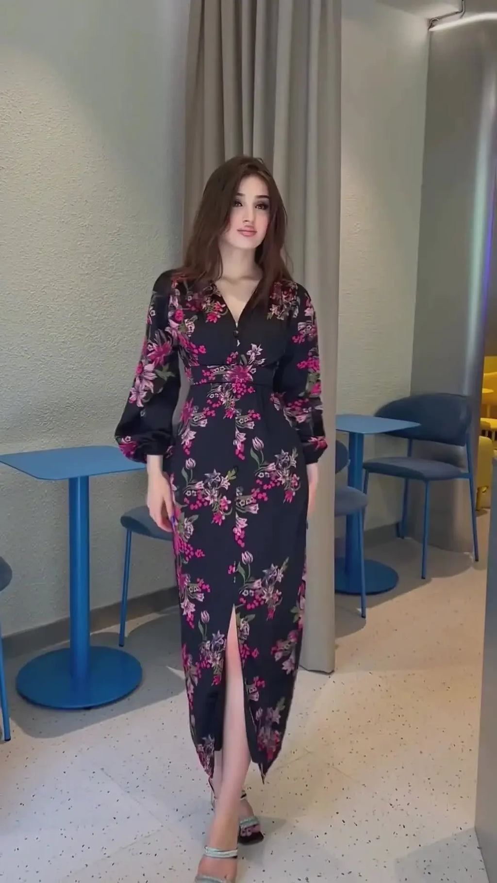 New Women's Clothing. Retro Printed Long Dress with A V-neck. Waist-cinching, Slit Design and Slimming Long Dress for Women. — image 17