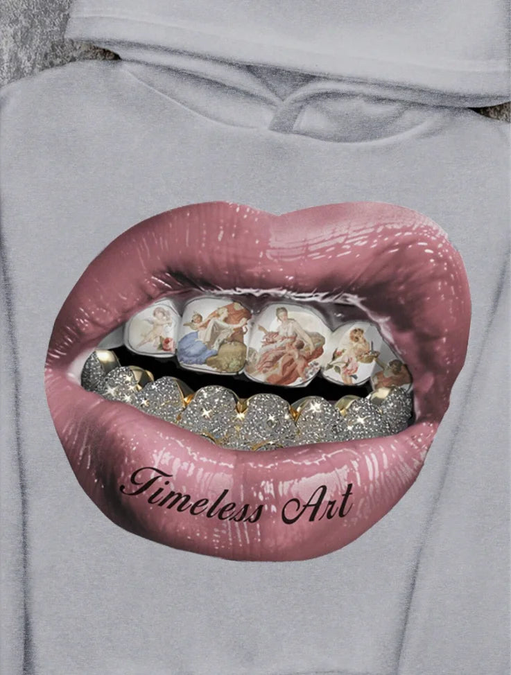 Men's hoodie, casual pink lip print hoodie retro comfortable sweatshirt casual high-quality hoodie — image 3
