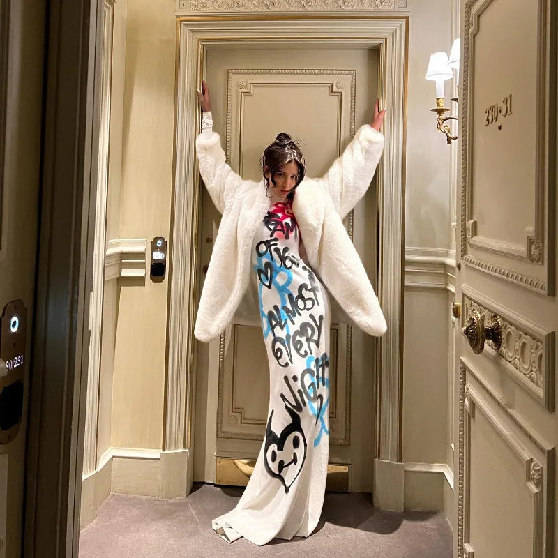 Women's Clothing 2025 New Fashion Fashionable High-neck Color-blocked Graffiti Long-sleeved Hip-hugging Close-fitting Long Dress — image 12