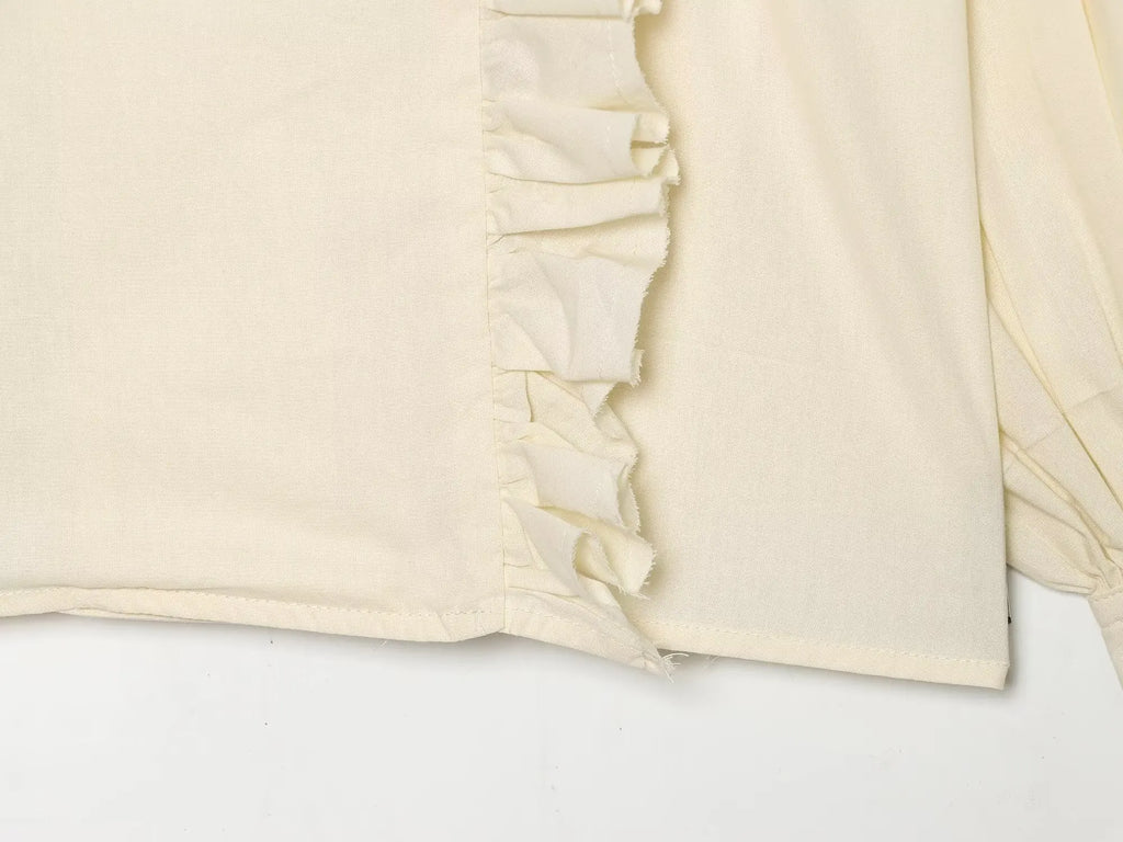 Women Elegant Vintage White Shirts Spring Summer Female Ruffles Stand Blouses Top Lady Korean Long Sleeve High Street Casual Top — image 12
