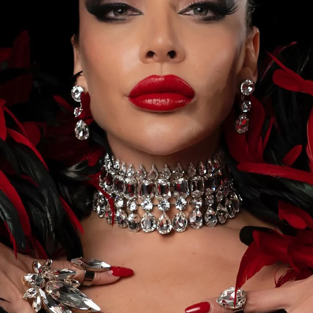 Fashion Trend Exaggerated Jewelry Set Dubai Wedding Accessories Drag Queen Geometric Rhinestone Necklace Earrings Sets for Women — image 2