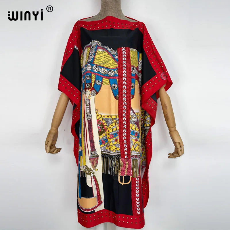 Printed Dresses For Women 2022 Fashion Design Loose Dress Batwing Maxi Long Femme Vestidos Summer Autumn Party Elegant Dress — image 2