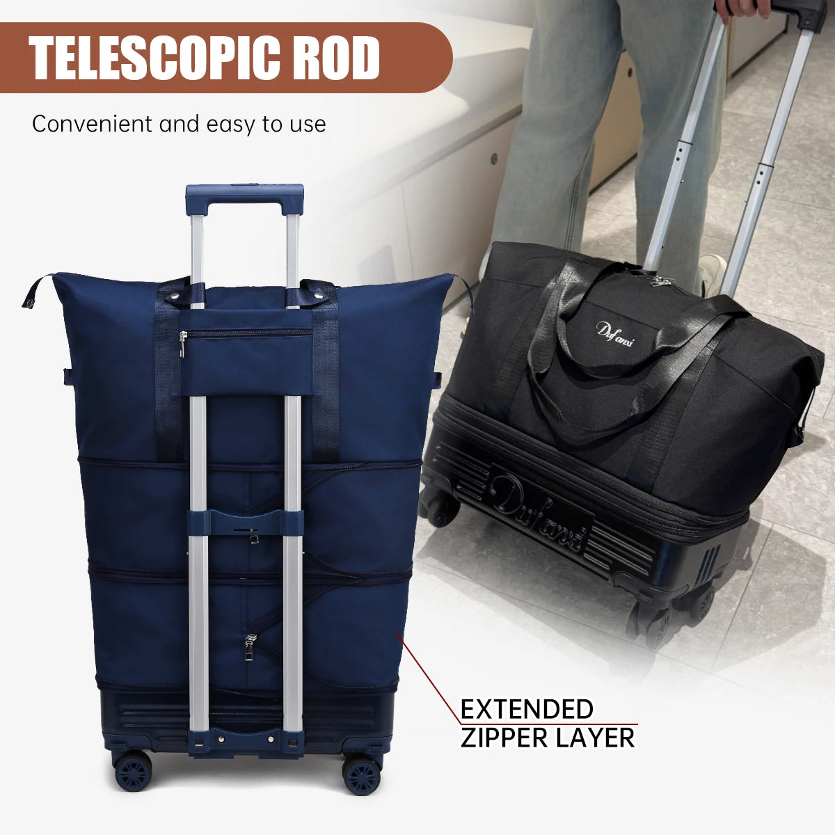 Luggage Bag with Wheels, Travel Bag with Universal Wheels, Foldable Suitcase, Lightweight Trolley Bag, Large Capacity Hand-Pulled Backpack for Going Abroad and Returning Home — image 1