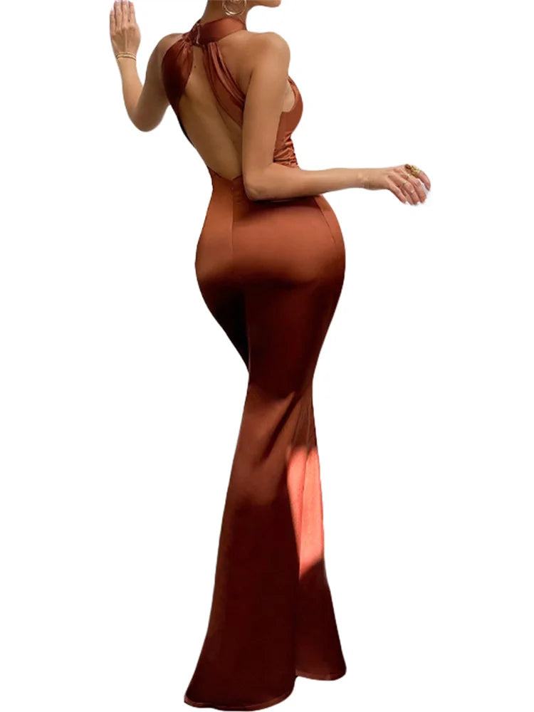 Women Long Dress Cross Halter Backless Ball Gown Cocktail Party Evening Dresses Sleeveless Summer Dress — image 4