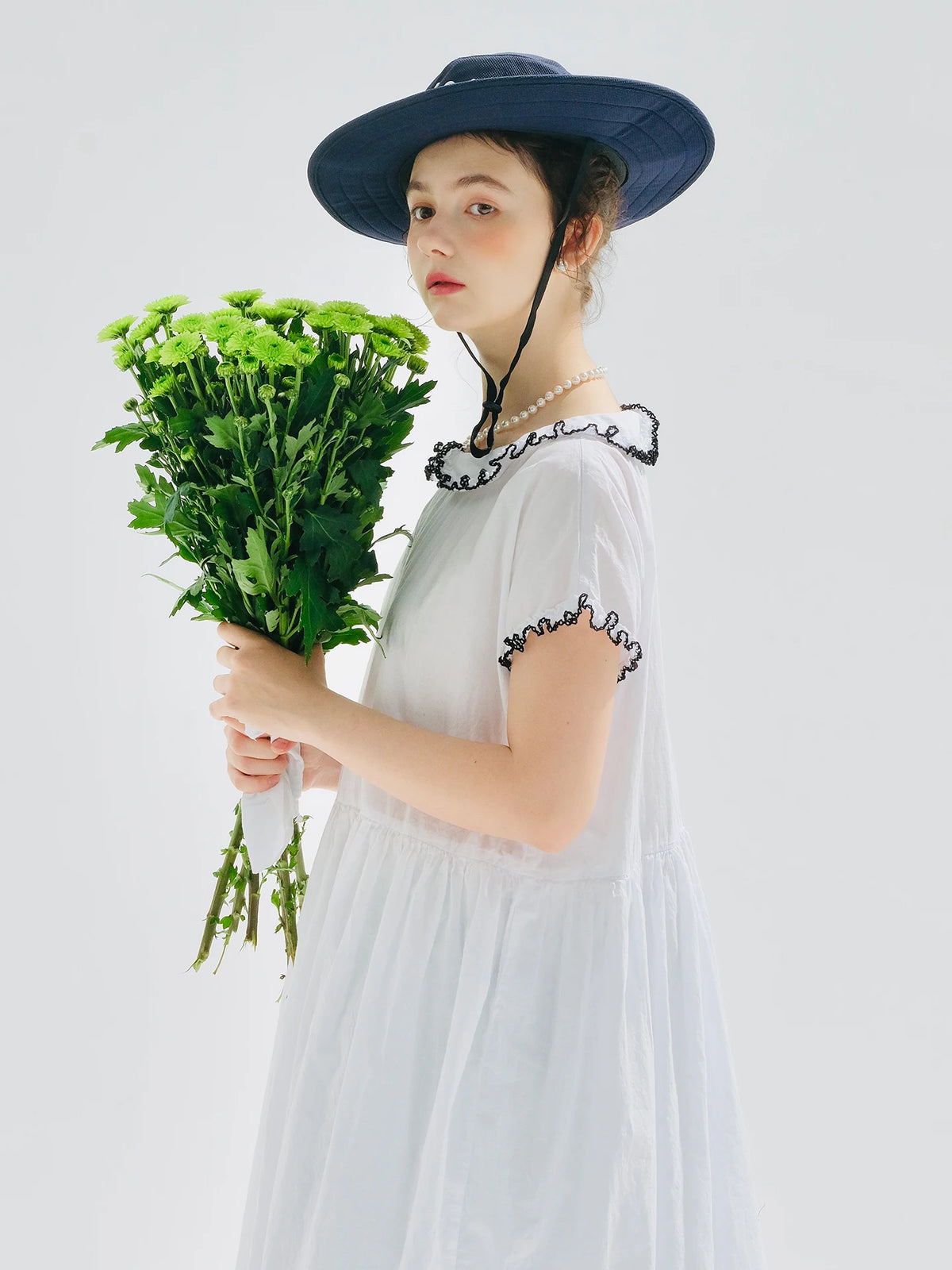 Female clothing women's dresses for woman White Peter‑Pan Collar  Ruffle Trim Loose‑Fit Flowy A‑Line Casual Midi Ladies Dress — image 5
