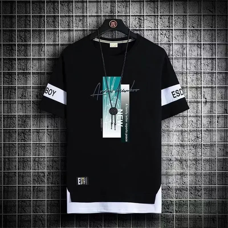 T Shirt for Men Set Summer Hot Selling Men's Short Sleeved T-shirt Casual Versatile Half Sleeved Trend Color Blocking Top Tshirt — image 1