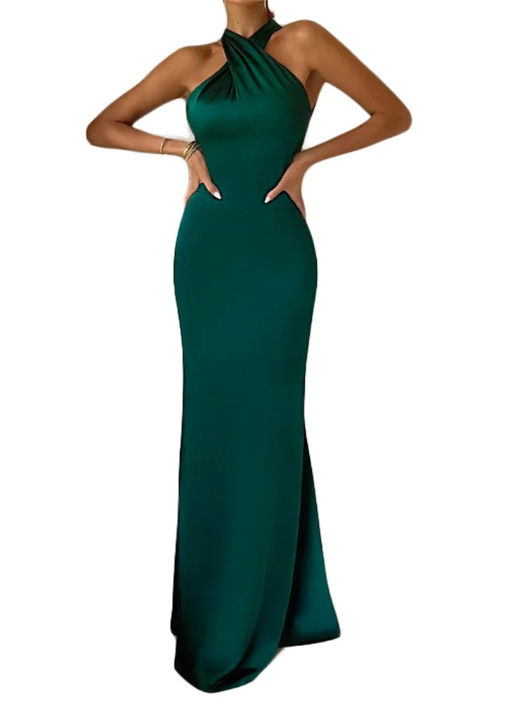 Women Long Dress Cross Halter Backless Ball Gown Cocktail Party Evening Dresses Sleeveless Summer Dress — image 1