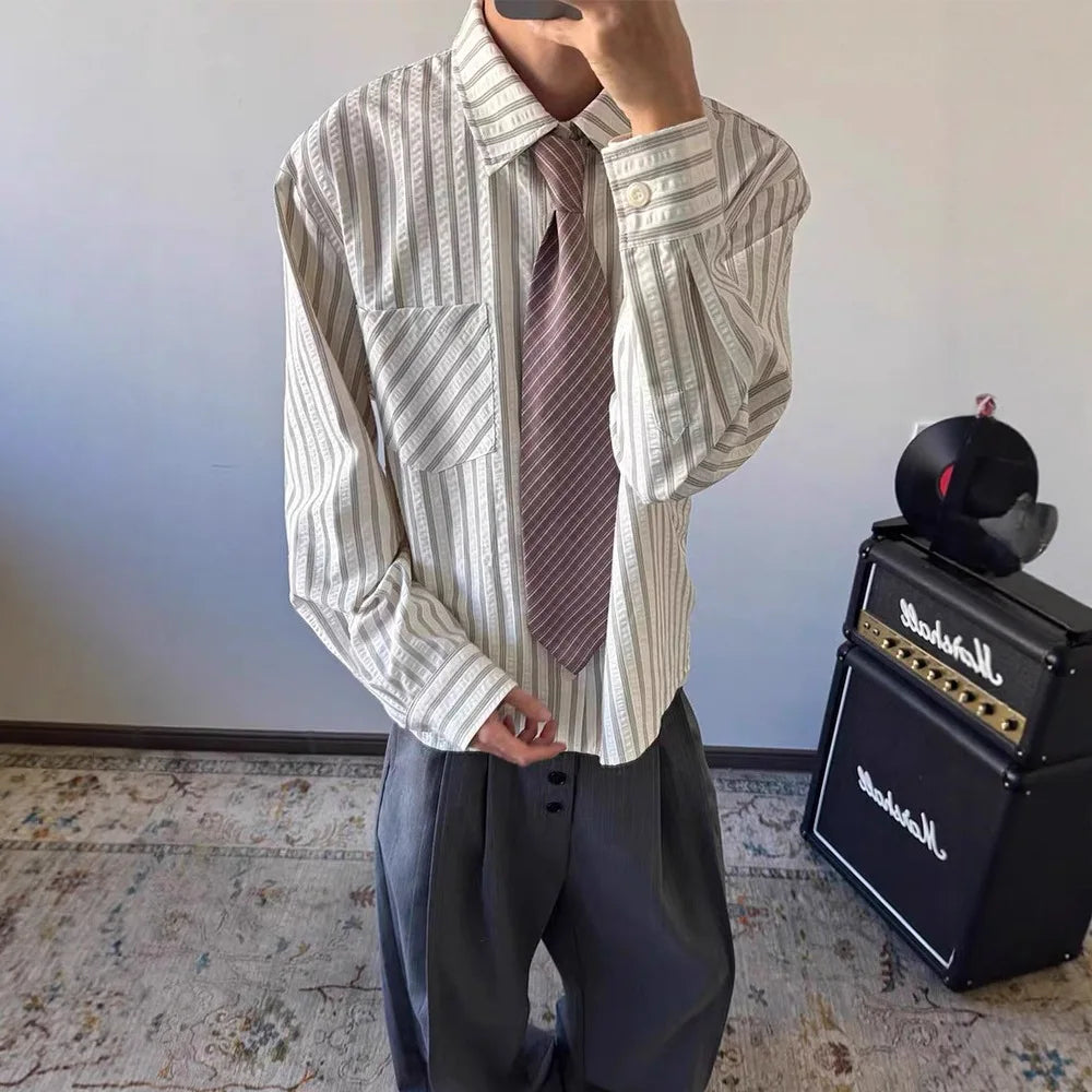 Striped Shirt Men's Spring and Autumn High-end Right Shoulder Long-sleeved Shirt Cleanfit Sun Protection Jacket — image 7