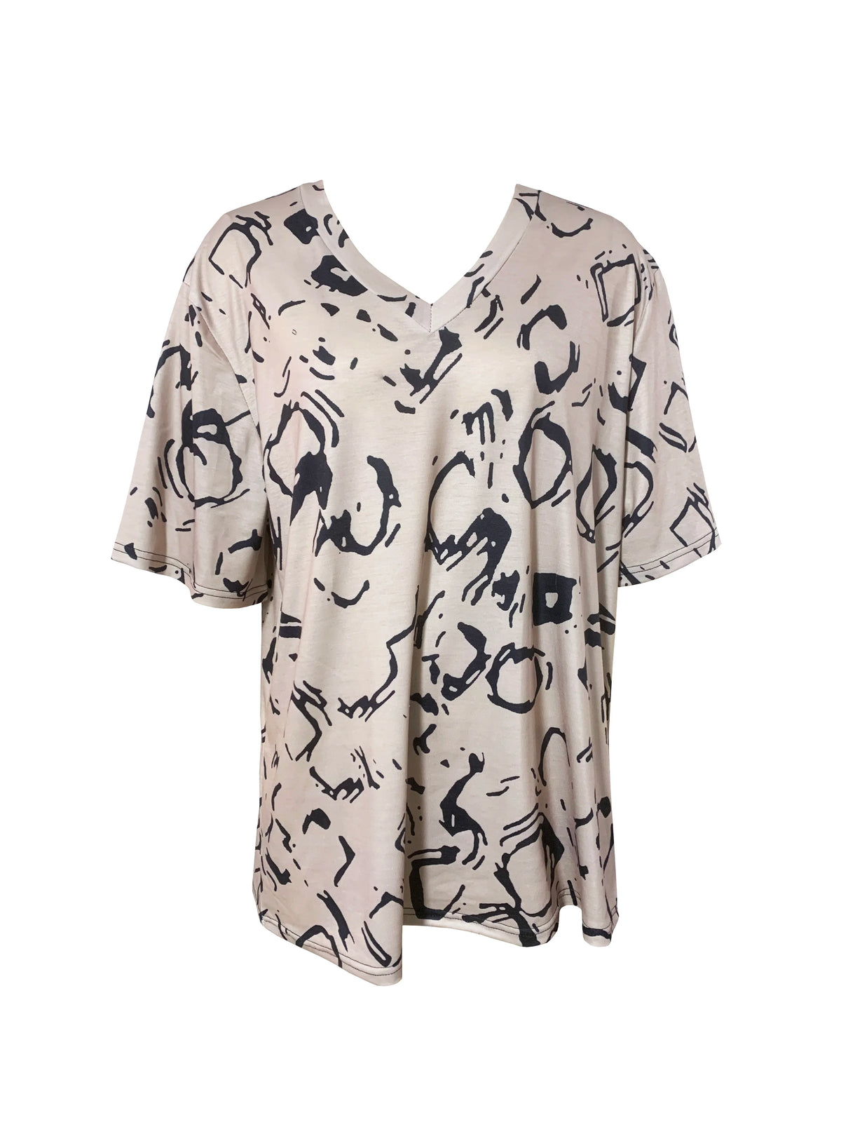 Plus Size Short Sleeve V Neck Allover Print T-shirt, Casual Top For Summer & Spring Women's Clothing — image 4