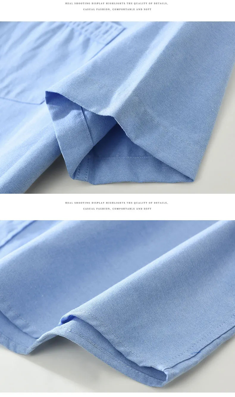 Men's 100% Cotton Short-Sleeve Shirt – Classic Turn-Down Collar, Slim Fit with Chest Pocket & Striped Detail — image 17