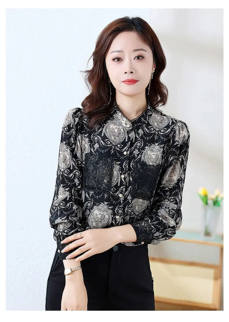 Shirts for Women in Spring Autumn New Style Printed Satin Stylish Slim Fashion Commuting Simple — image 15