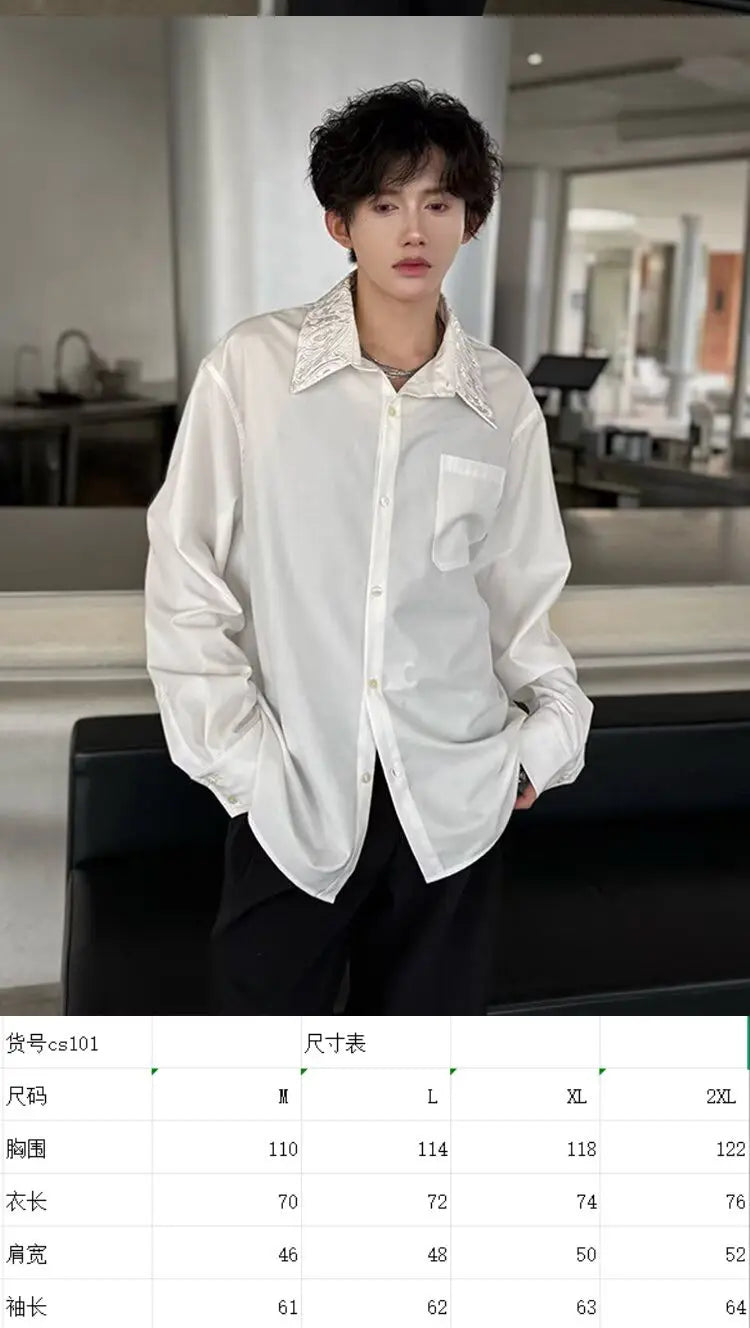 Men's Satin Shirt with Embellished Collar — image 9