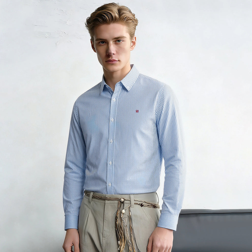 Men's Shirt New Versatile Commuting Casual Striped Design Men's Long Sleeved Shirt — image 3