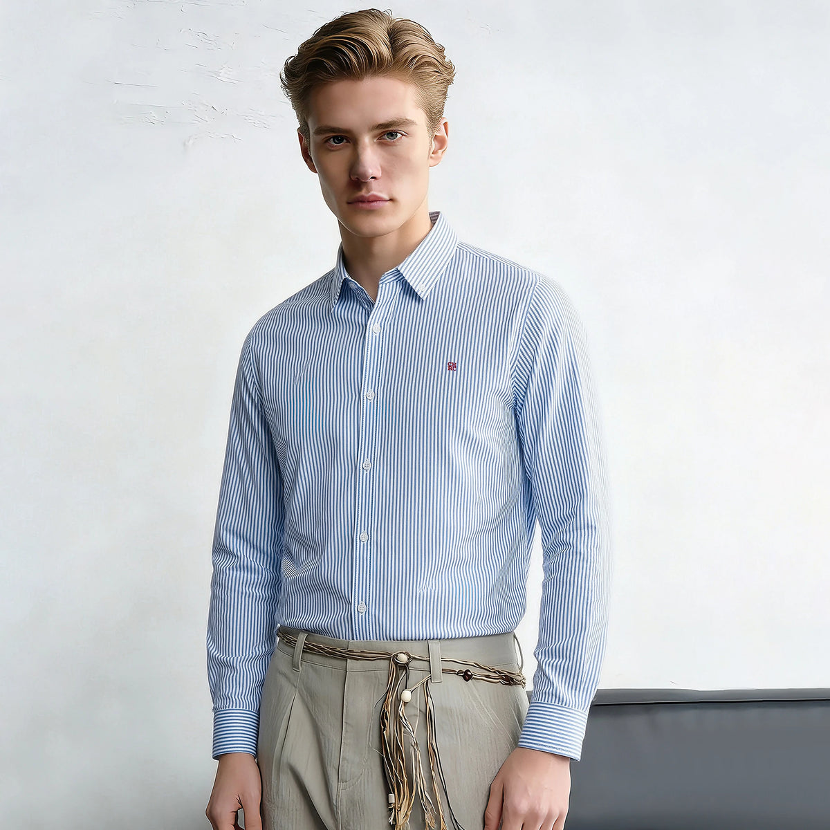 Men's Shirt New Versatile Commuting Casual Striped Design Men's Long Sleeved Shirt — image 3