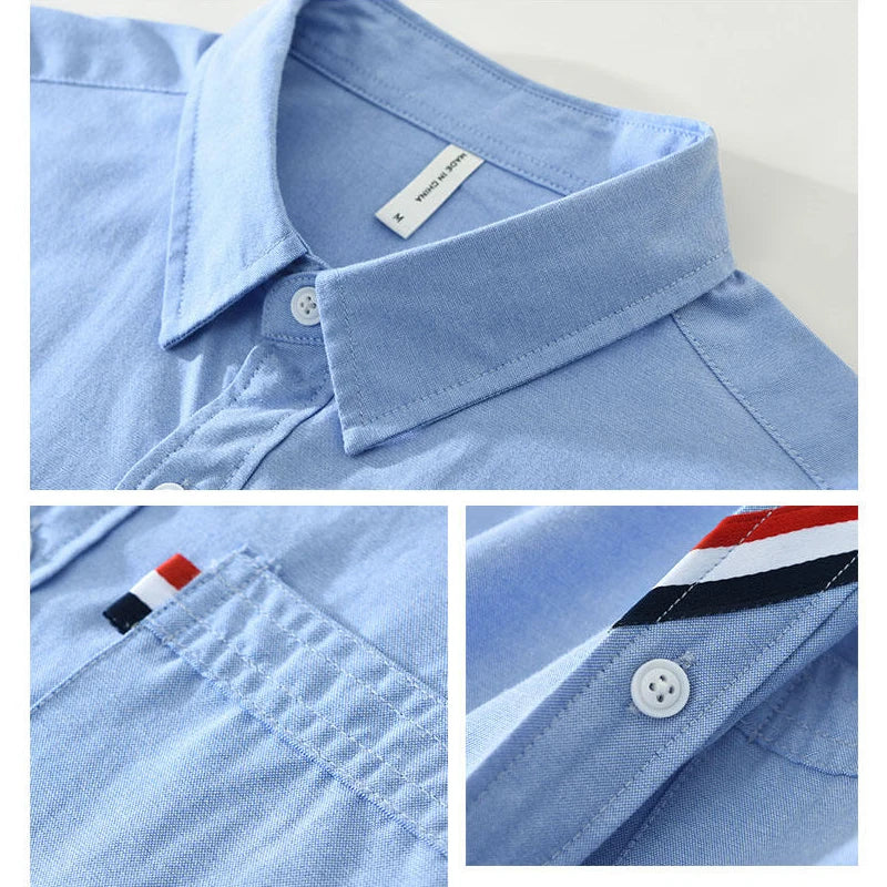 Men's 100% Cotton Short-Sleeve Shirt – Classic Turn-Down Collar, Slim Fit with Chest Pocket & Striped Detail — image 4