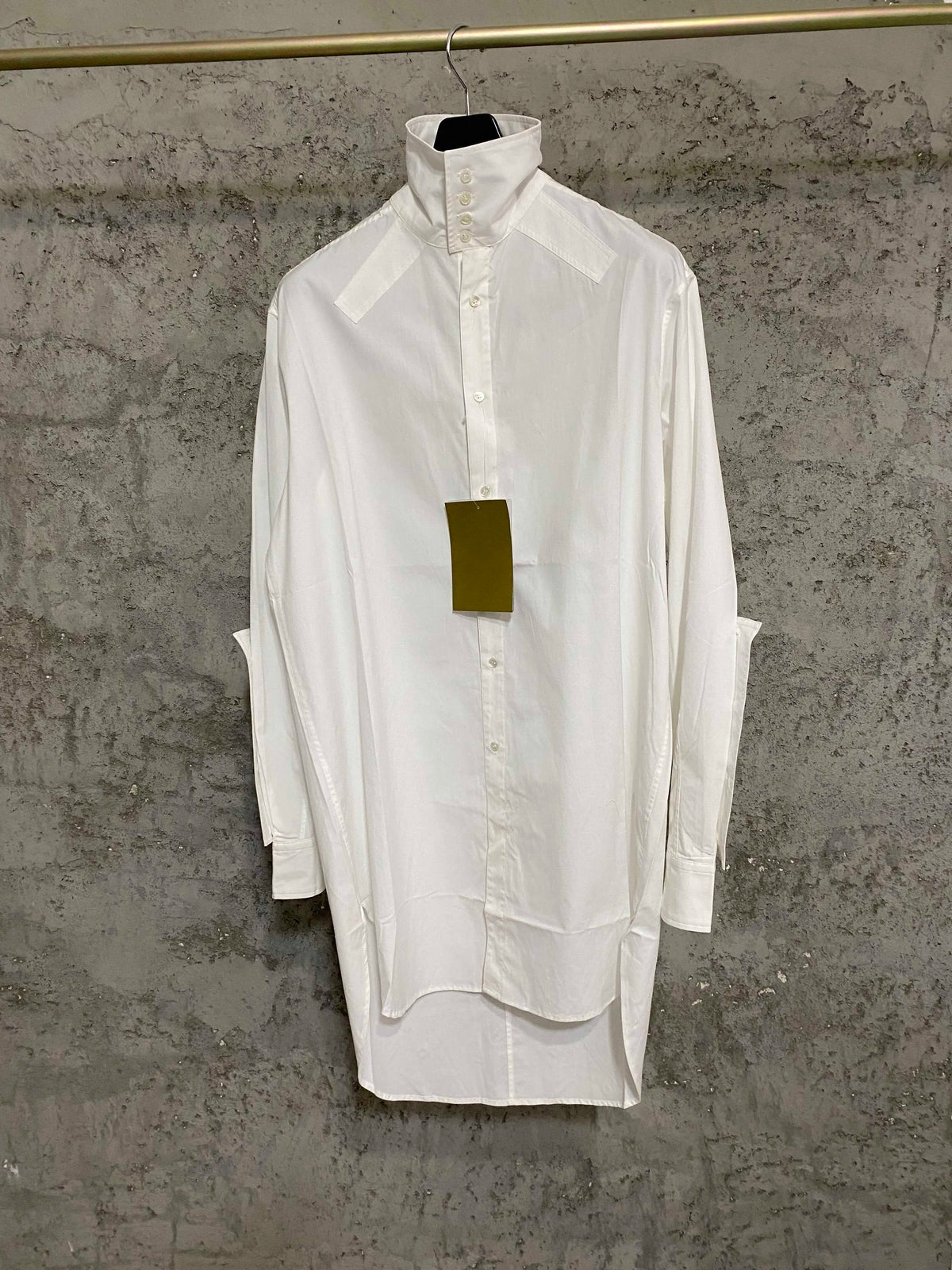 White mid-length single-breasted versatile shirt, short front and long back, long-sleeved shirt, loose top — image 1