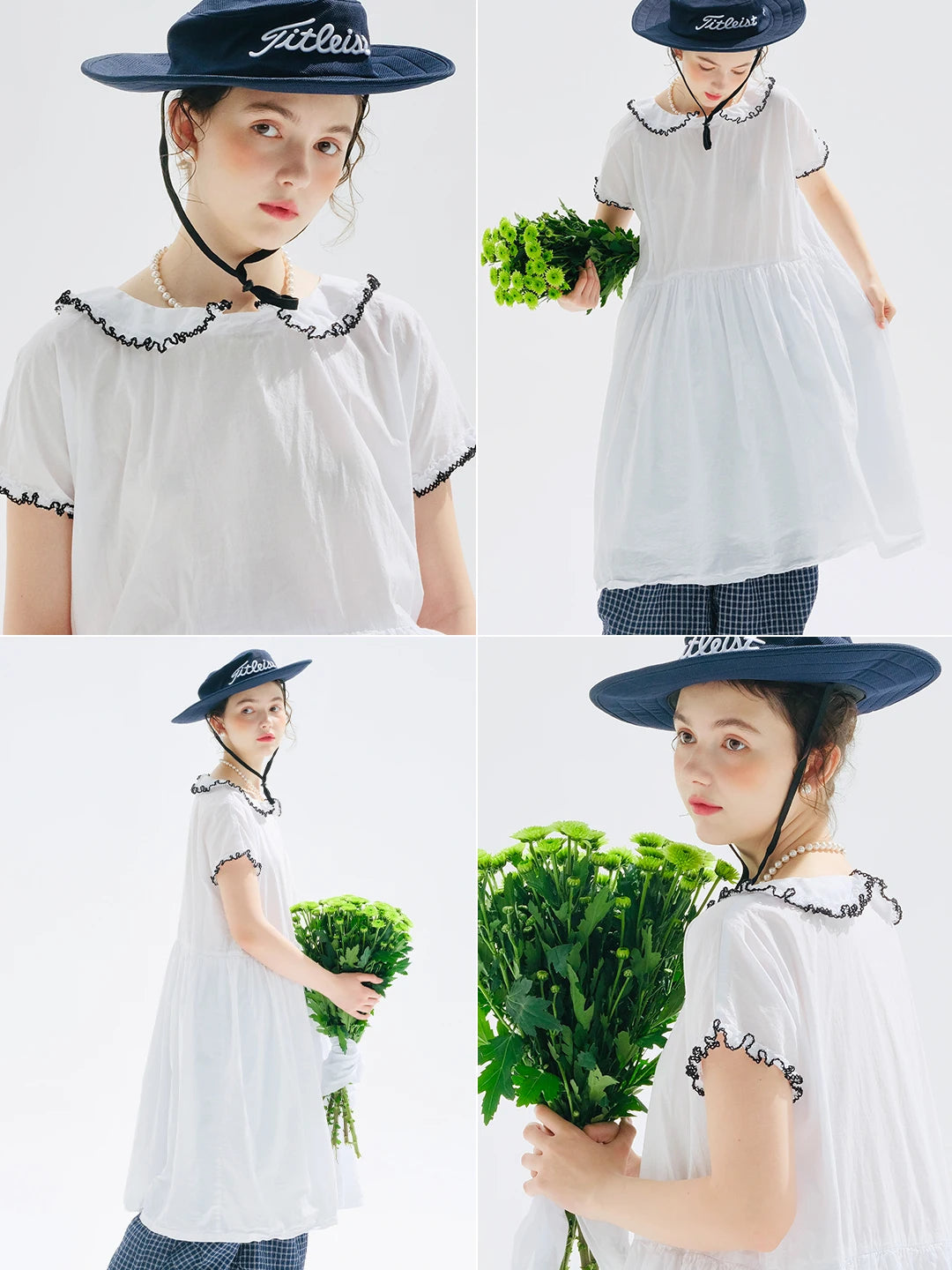 Female clothing women's dresses for woman White Peter‑Pan Collar  Ruffle Trim Loose‑Fit Flowy A‑Line Casual Midi Ladies Dress — image 18
