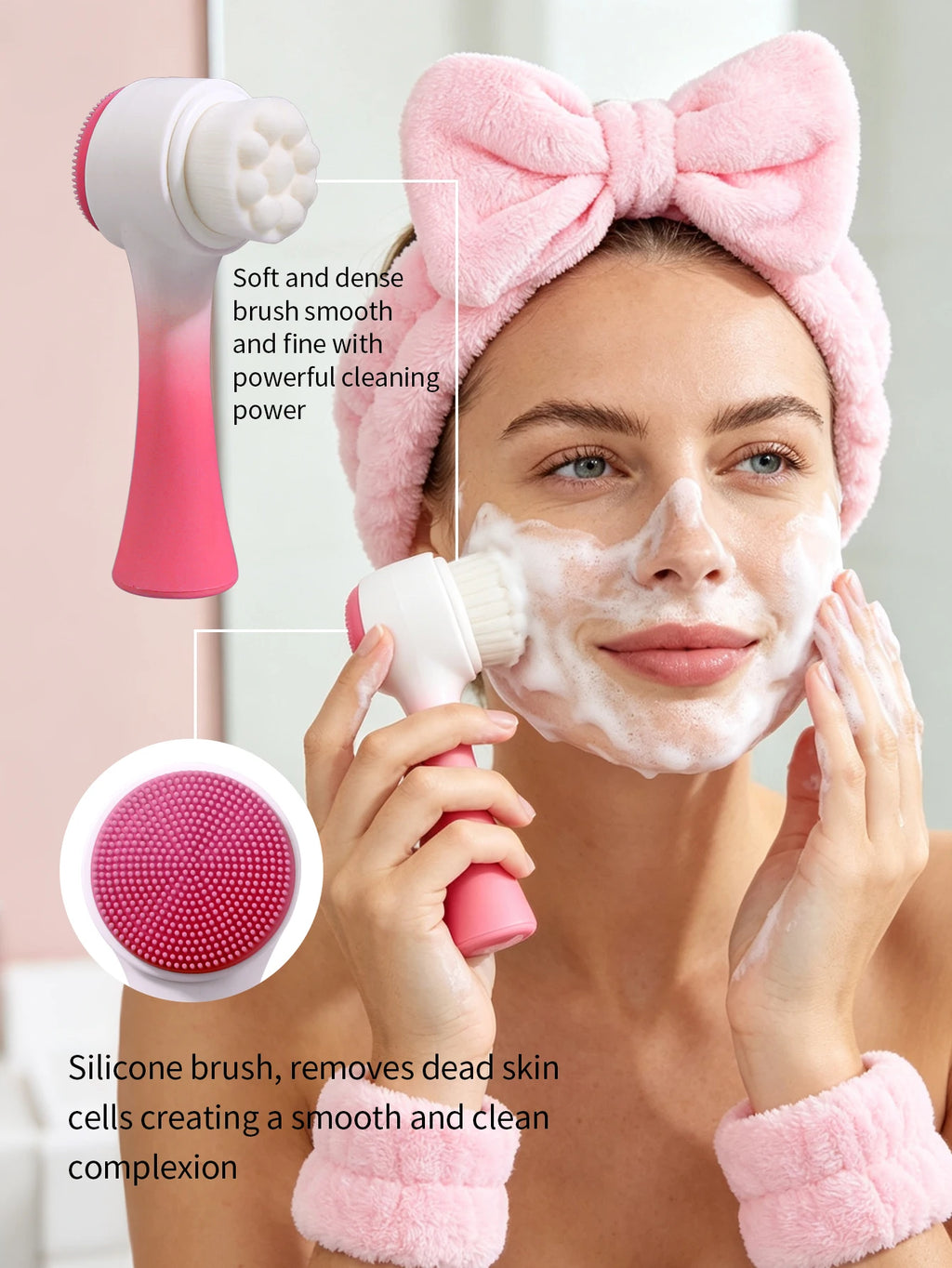 Skincare Spa Set, Facial Cleansing Brush, Bow Headband, Wristbands, Makeup Puff & Cleansing Sponge for Face Washing Makeup Appli — image 5