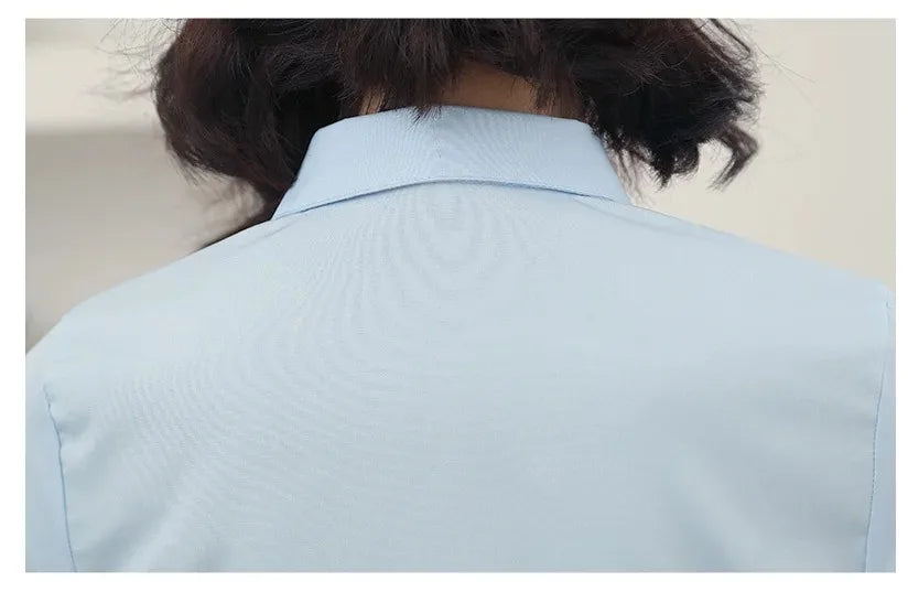 Elegant Women Shirts Woman White Shirt Long Sleeve Blouse Office Lady business Pink Shirts Button Solid Women work Blouses Tops — image 17
