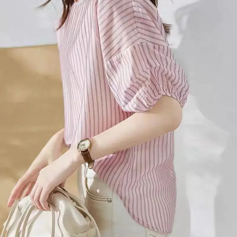 Women's Shirt And Blouse With Short Sleeve Summer Female Tops Crop Loose Cute Elegant Premium Promotion Economic Chic Fine — image 14