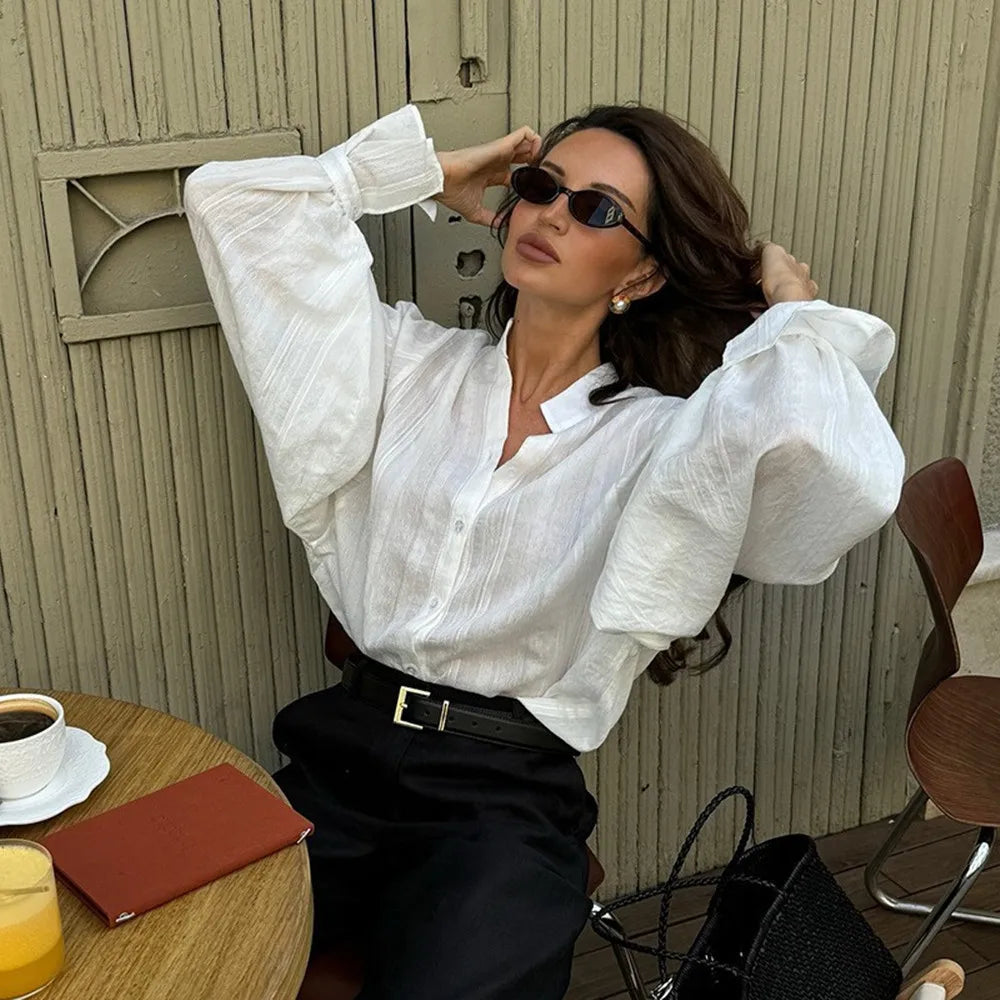 Fashion White Shirts Women Long Sleeve Oversize Blouse 2025 New Spring Summer Basic Tops Cotton Chic Shirt for Women — image 7