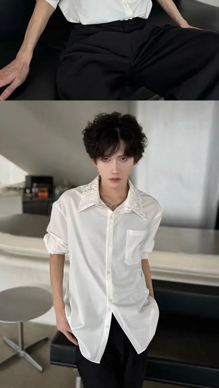 Men's Satin Shirt with Embellished Collar — image 8