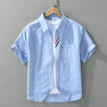 Men's 100% Cotton Short-Sleeve Shirt – Classic Turn-Down Collar, Slim Fit with Chest Pocket & Striped Detail — image 3