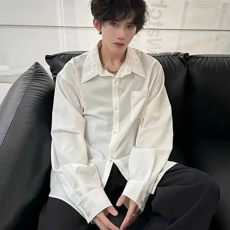 Men's Satin Shirt with Embellished Collar — image 3
