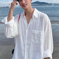 Men's Shirt Premium Thin White Loose Breathable Shirt Loose Long Sleeve Sun Protection Tees Lightweight Vacation Pockets Shirts — image 1
