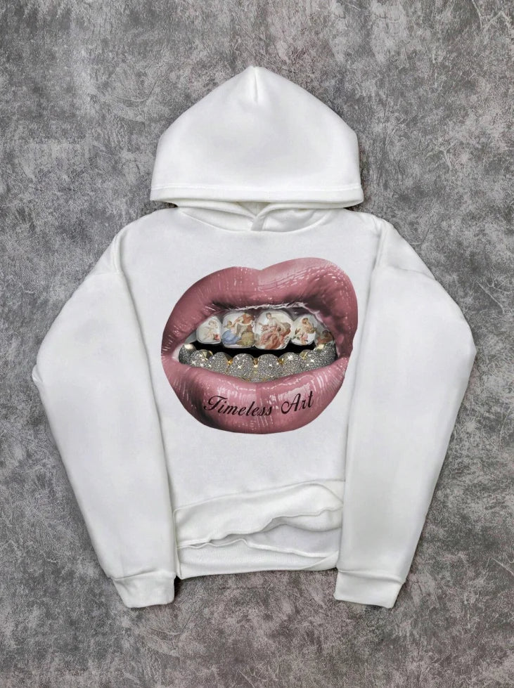 Men's hoodie, casual pink lip print hoodie retro comfortable sweatshirt casual high-quality hoodie — image 1