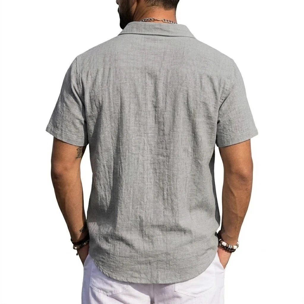 Men's Linen Shirts Short Sleeve Casual Shirts Button Down Shirt for Men Summer Beach Wedding Shirt Solid Color Hawaiian Shirt — image 10