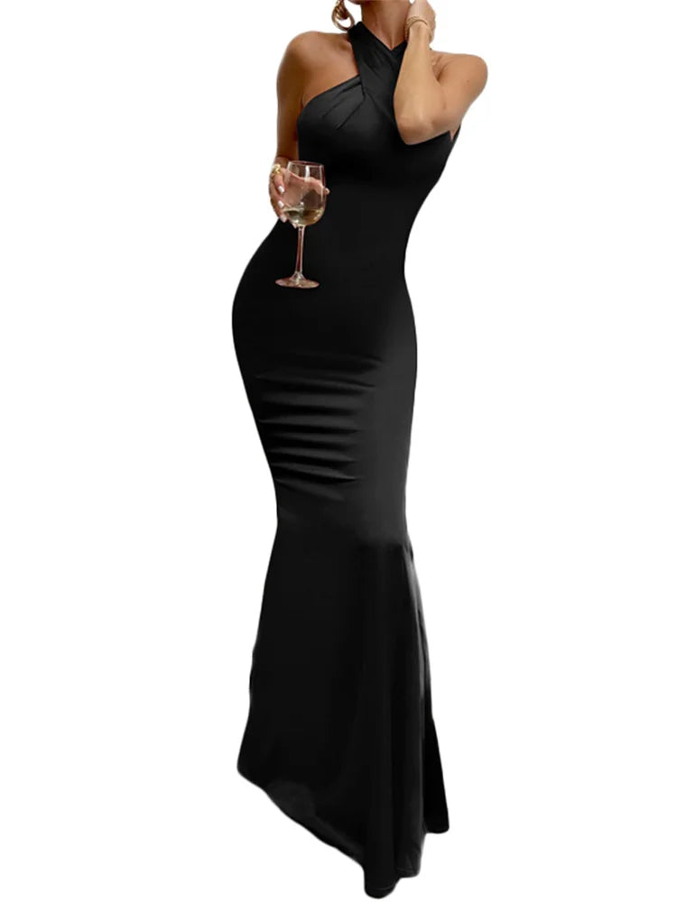 Women Long Dress Cross Halter Backless Ball Gown Cocktail Party Evening Dresses Sleeveless Summer Dress — image 6