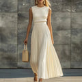 Women Dresses 2026 elegant casual comfortable cream-colored chiffon sleeveless pleated long dress women's clothing vestidoes — image 7