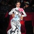 Women's Clothing 2025 New Fashion Fashionable High-neck Color-blocked Graffiti Long-sleeved Hip-hugging Close-fitting Long Dress — image 1