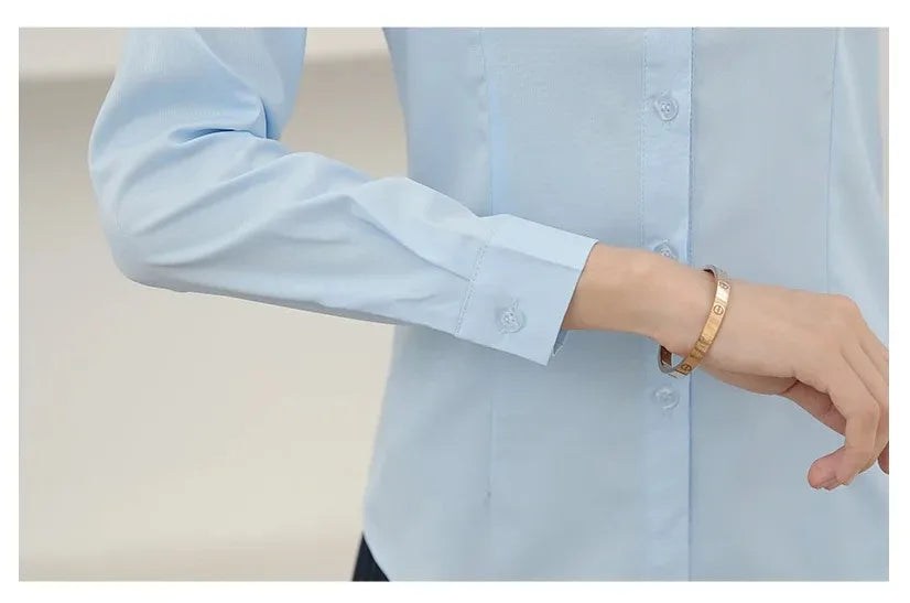 Elegant Women Shirts Woman White Shirt Long Sleeve Blouse Office Lady business Pink Shirts Button Solid Women work Blouses Tops — image 18