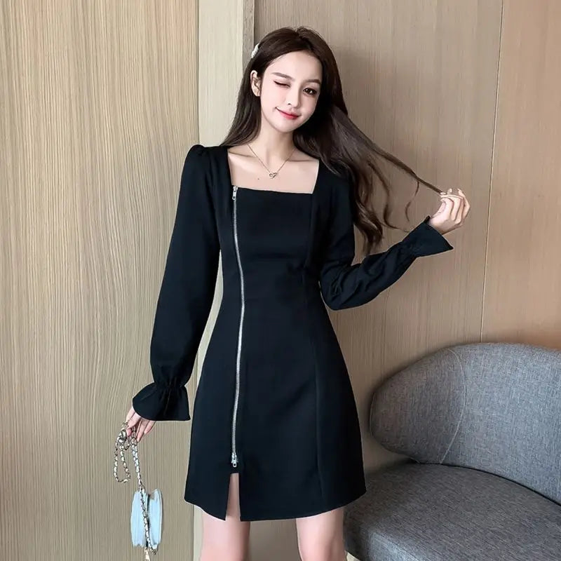 Plus Size Dresses For Women Casual Youth On Sale Clearance Korean Style Elegant Party Luxury Hot Woman Long Sleeve Dress Zipper — image 1