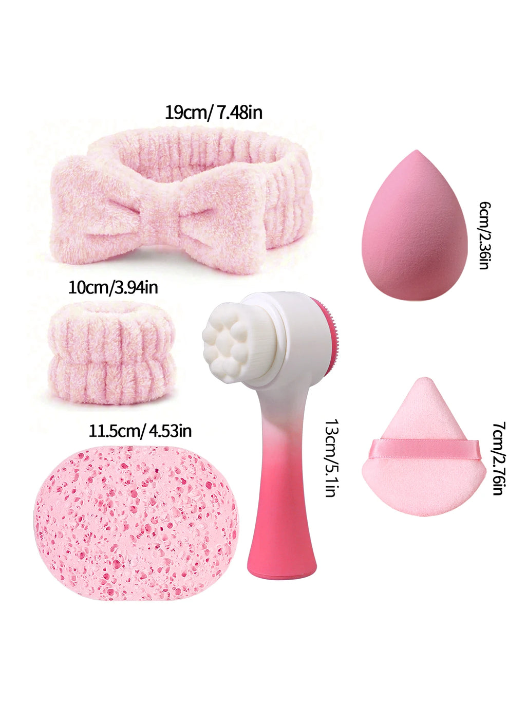 Skincare Spa Set, Facial Cleansing Brush, Bow Headband, Wristbands, Makeup Puff & Cleansing Sponge for Face Washing Makeup Appli — image 7