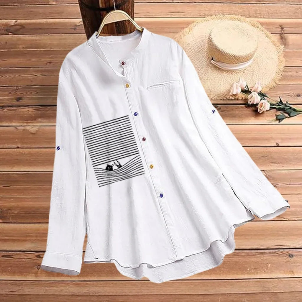 Plus Size In-Stock Best-Seller Simple Tops New Chic Printing Shirt Versatile Stand Collar Colorful Breathable Office Clothing — image 10