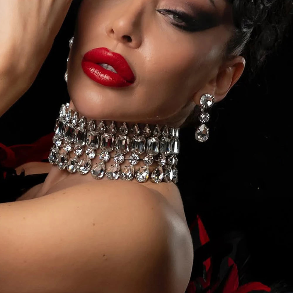 Fashion Trend Exaggerated Jewelry Set Dubai Wedding Accessories Drag Queen Geometric Rhinestone Necklace Earrings Sets for Women — image 1