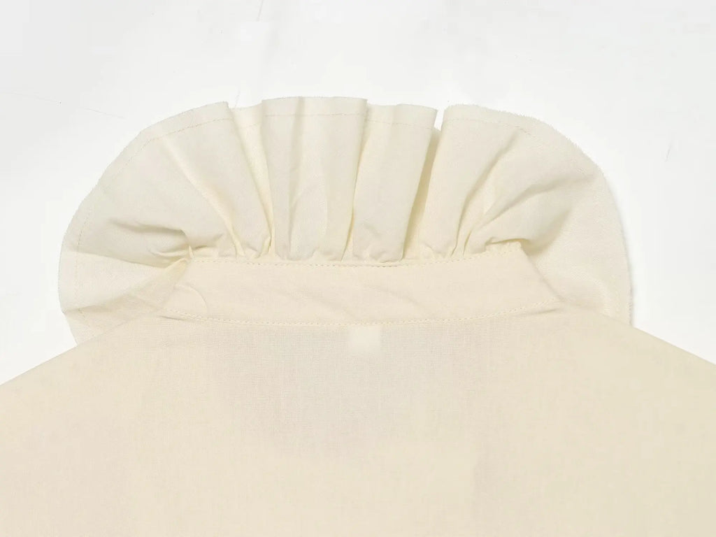 Women Elegant Vintage White Shirts Spring Summer Female Ruffles Stand Blouses Top Lady Korean Long Sleeve High Street Casual Top — image 14