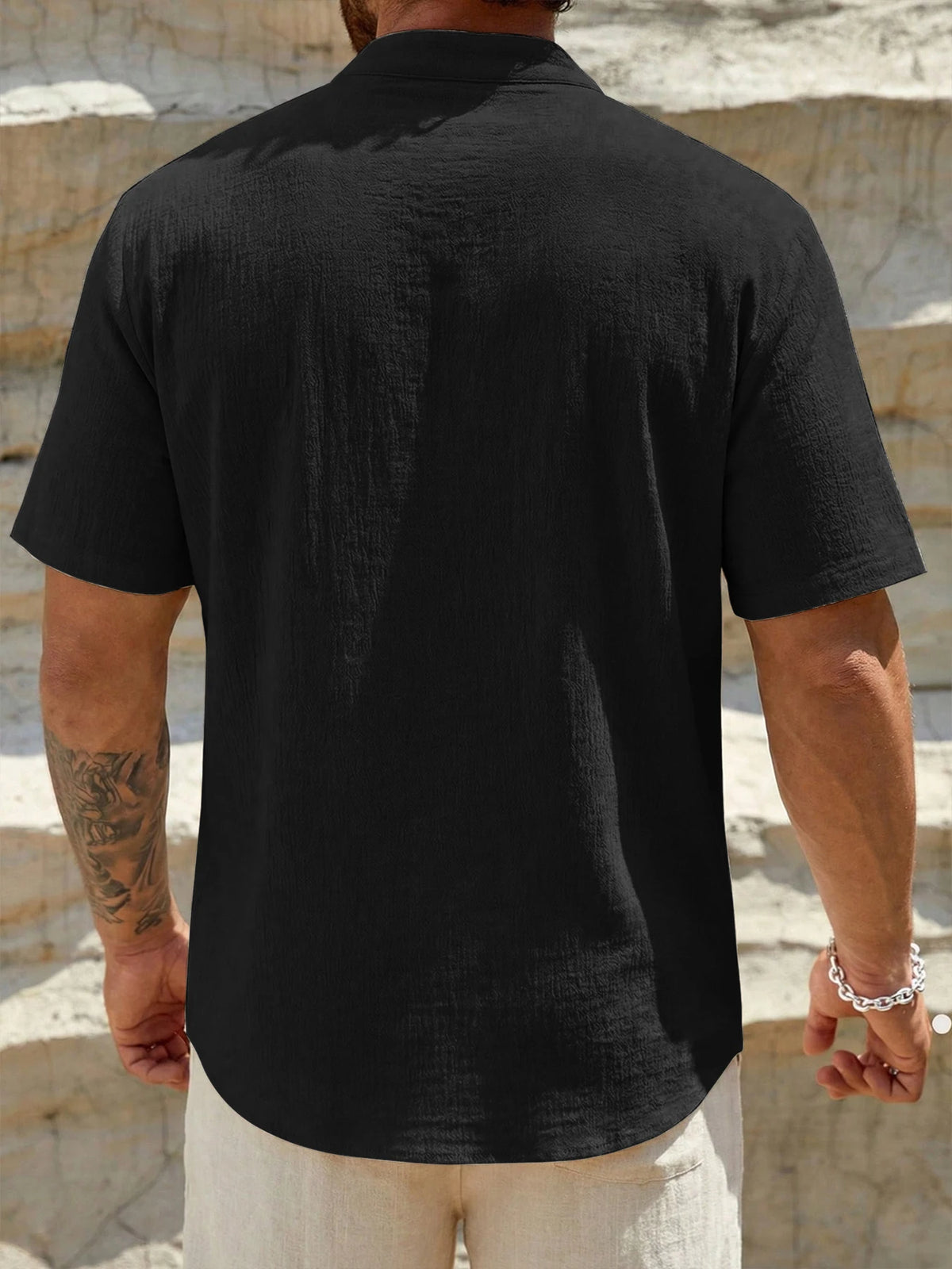 Men's Casual Shirt Linen Woven Elastic Small Collar Short Sleeve Soft and Comfortable Solid Color Simple Suitable for Outdoor SP — image 5