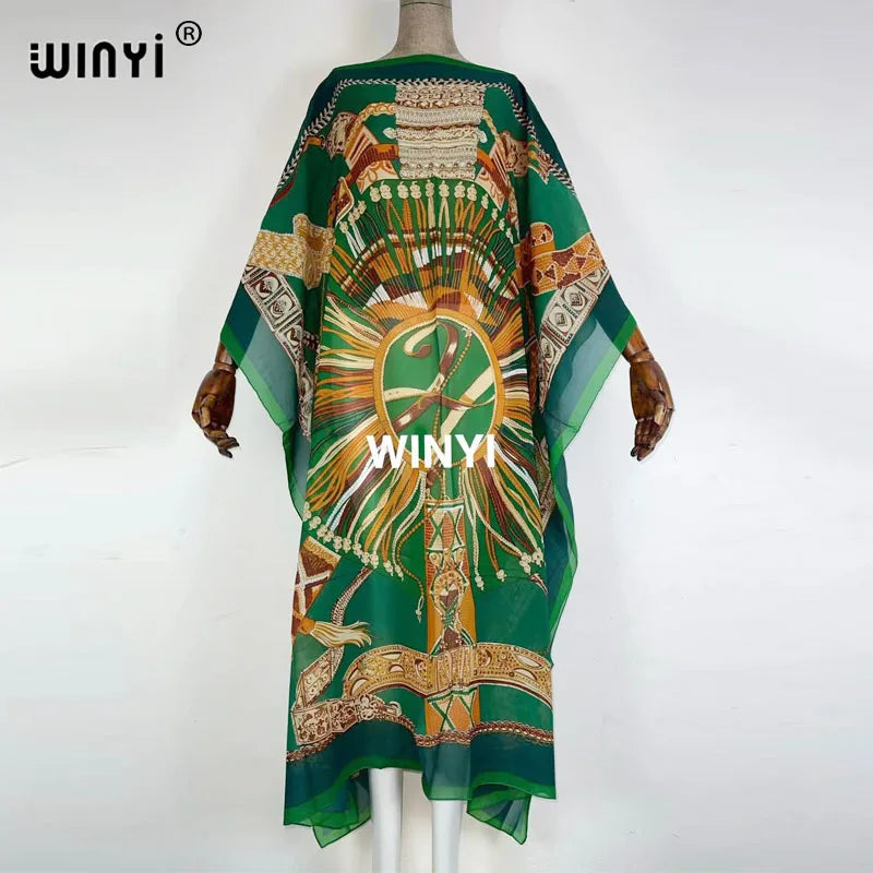 Printed Dresses For Women 2021 Fashion Design Loose Dress Batwing Maxi Long Femme Vestidos Summer Autumn Party Elegant Dress — image 1