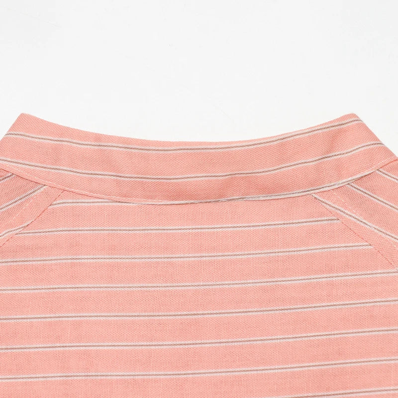 Women's Pink Striped Shirts Summer Asymmetric Button Mid Sleeve Loose Fit Shirts Casual Office Look Vintage Elegant Female Tops — image 12