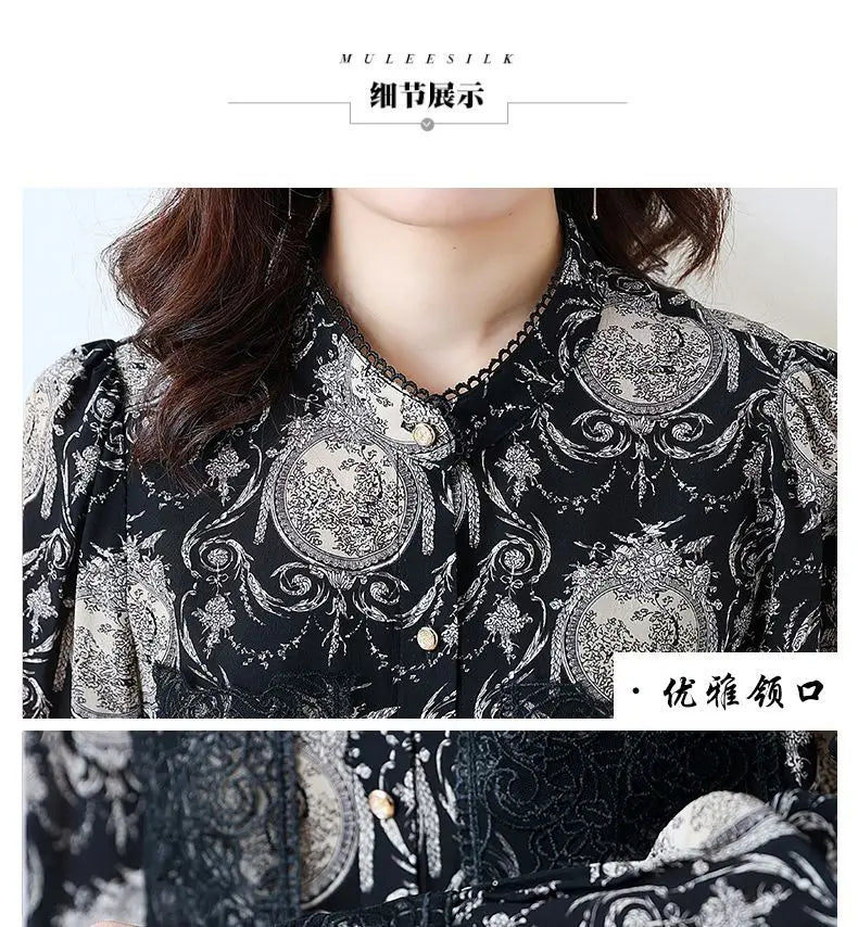 Shirts for Women in Spring Autumn New Style Printed Satin Stylish Slim Fashion Commuting Simple — image 20