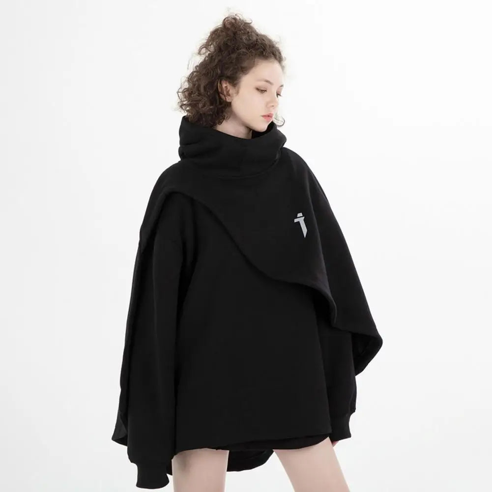 Men Hoodie Fake Two-piece Poncho Multi-Layered Irregular Mechanical Style Hoodie High Collar Batwing Sleeve Street Wear Hoodie — image 20